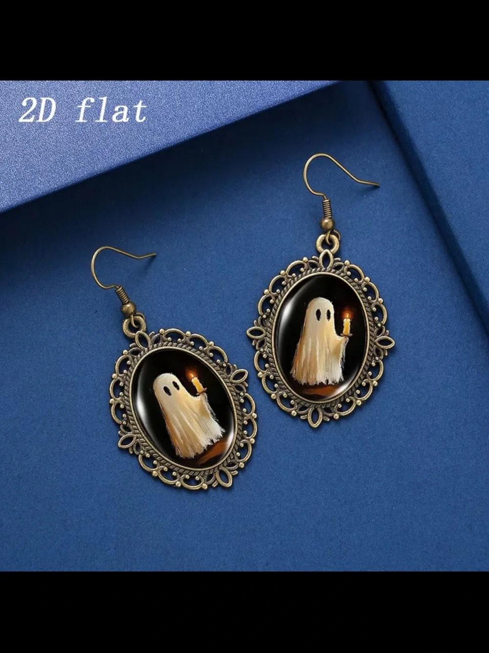 Antique Bronze Ghost Drop Earrings - White Ghost with Candle